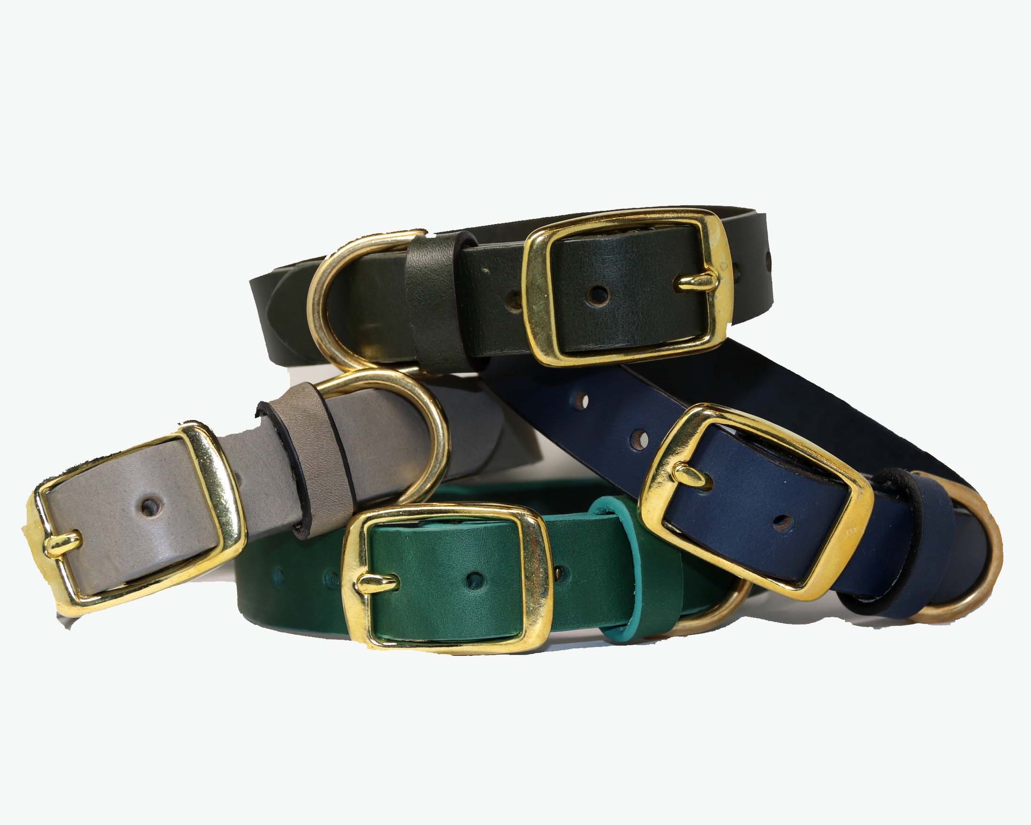 Dark green leather dog collar sale